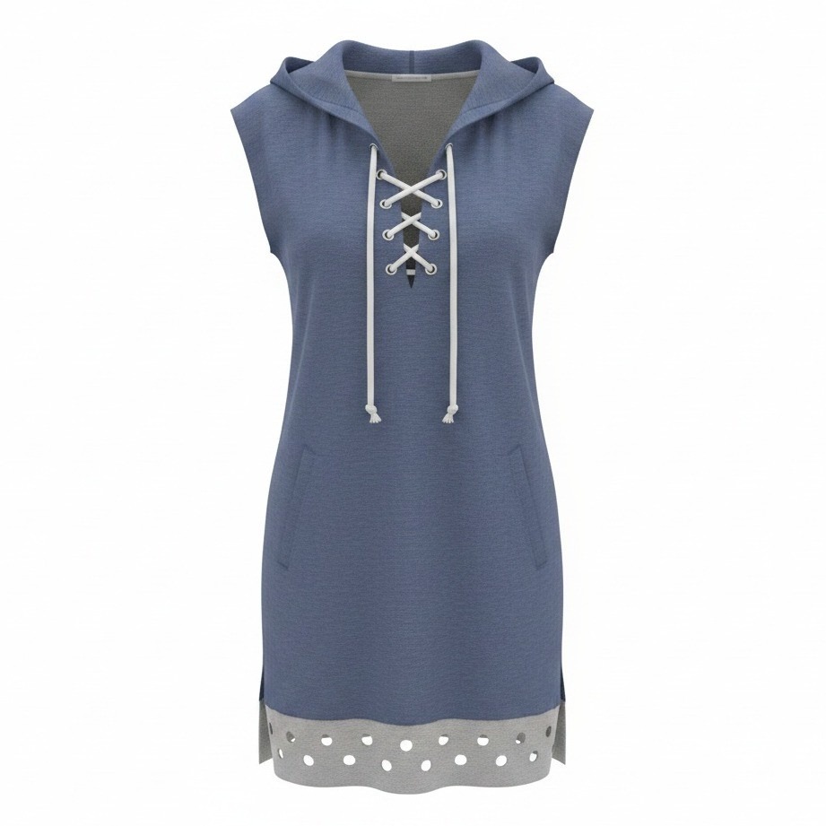 Venus Blue Lounge Xs Lounge Casual Sporty Blue Lace Up Hooded Sweater Dress
